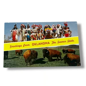 Tarjeta postal saludos desde Oklahoma The Sooner State Banner tarjeta tarjeta cromada D186 - Imagen 1 de 2