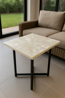 Selenite Stone Dining Table Handmade Sunburst Art Luxury Kitchen Slab Countertop - Image 1 of 4