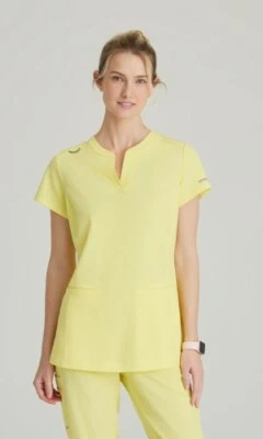 SKECHERS STRETCH WOMEN SCRUB TOP IN LEMON GLOW YELLOW, IN ALL SIZES #SKT259, NWT - Image 1 of 2