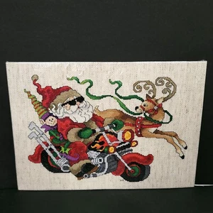 Terminado Acabado Punto de Cruz Papá Noel Moto Reno Navidad Sin Marco - Imagen 1 de 9