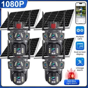 1080P Solar WiFi Camera 3-Lens Outdoor PTZ Night Vision Cameras Surveillance LOT - Picture 1 of 21