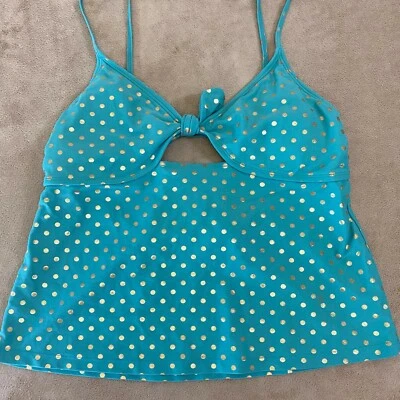 Malibu Womens L Blue Gold Polka Dot Spaghetti Strap Padded One Piece Swimsuit - Изображение 1 из 4