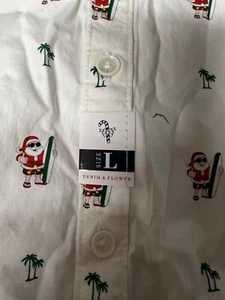 Santa Claus Palm Trees Surf Boards Christmas Shirt Button Shortsleeved Large -G4 - Picture 1 of 5