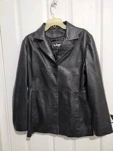 Leather jacket Genuine Via Reggio Black Sz 14 lined Long Line - Picture 1 of 8