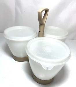 Vintage 80’s Tupperware Condiments Trio Revolving Caddy W/Lids Almond/ Sheer - Picture 1 of 6