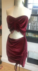 SIZE 16 STRAPLESS STRETCH RED VELVET CUT OUT MINI DRESS BANDEAU STRAPLESS - Picture 1 of 12