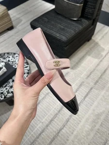 CHANEL 24S Mary Jane Ballet Flats Size 37 Pink/Black - Picture 1 of 5