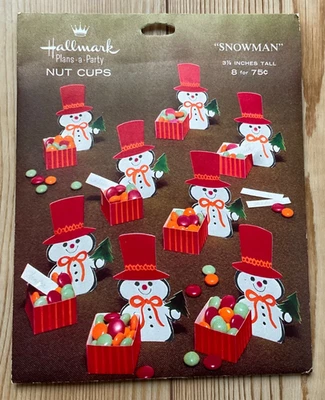 Paquete de 1 tazas de nuez de muñeco de nieve vintage con sello - Navidad - 8 tazas Foto 1 de 2