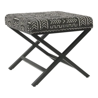 HomePop Modern Metal and Fabric Ottoman with Cushioned Top in Onyx - Image 1 of 4