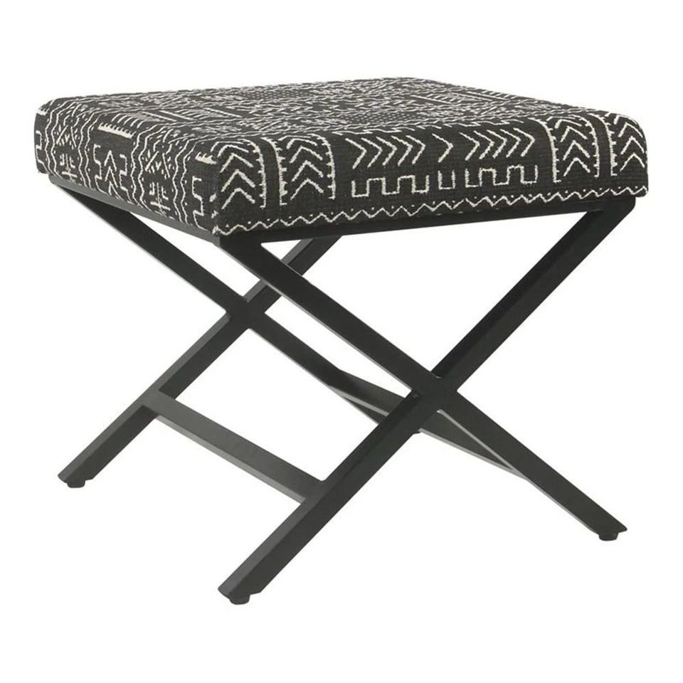 HomePop Modern Metal and Fabric Ottoman with Cushioned Top in Onyx - Image 1 of 4