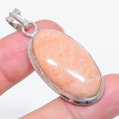 Colgante de plata de ley 925 hecho a mano con piedras preciosas de aventurina naranja 1,97" para ella j4 Foto 1 de 2