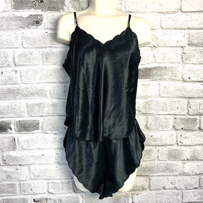Conjunto Vintage Vanity Fair Duas Peças Cami Top Shorts M Preto Sedoso Cetim Lingerie - Imagem 1 de 4