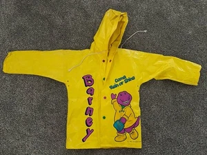 Vintage Rare Barney 1992 Kids Size 4 Rain Jacket Yellow With Graphics - Picture 1 of 14