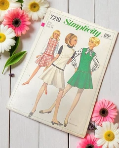 Vtg Simplicity 7210 Pattern Misses 14 Mini Jumper Dress 60s Groovy Blouse Rare - Picture 1 of 10