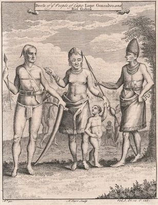 罕见原版印刷品 - 人物礼服 Cape Lope Gonsalvo 和 Rio Gabon 非洲 1745 — 第 1/2 张图片