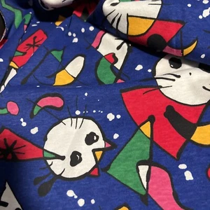 Abstract Retro Kitty Cat Fabric 2 Yards 56” Wide Cotton Knit - Picture 1 of 3