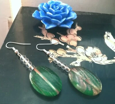 ORECCHINI CRISTALLO DI ROCCA NATURALE PURO CON VERE MURRINE E ARGENTO 925 - Immagine 1 di 4