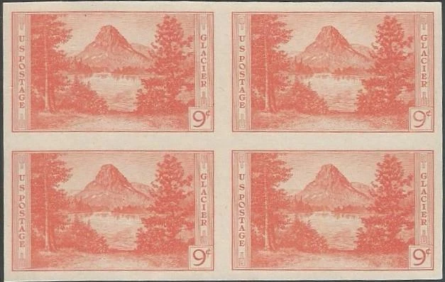 Block of 4 - Scott 764 - Imperf. NGAI - 9 cent - Glacier - 1935 - MLH - Image 1 of 1