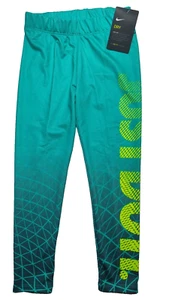 NIKE Dri-fit  Girls Size 6X Hyper Jade JUST DO IT Athletic Leggings NEW - Picture 1 of 10