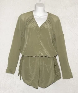 Aritzia Wilfred Long Sleeve Shift Dress 100% Silk Size XXS Sage Green Tunic Top - Picture 1 of 16