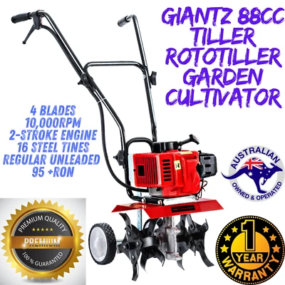 Giantz 88CC Tiller Rototiller Garden Cultivator 4 Blades Soil Power Rotary Hoe - image 1 of 4
