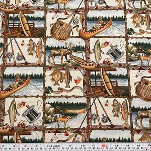 Vintage 1996 Scout Comes Fishing Alexander Henry Fabrics Cotton Remnant 17" x 42 - Picture 1 of 2