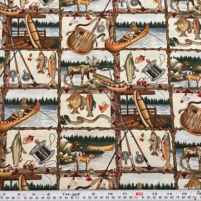 Vintage 1996 Scout Comes Fishing Alexander Henry Fabrics Cotton Remnant 17" x 42 - Image 1 of 2