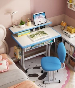 Juego de mesa y silla de estudio para niños mesa ajustable en altura azul rosa gris - Imagen 1 de 88