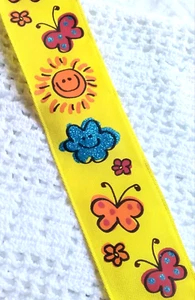 Happy Faces Butterflies on Yellow 2.5" by 5 yds Glitter Wired Ribbon Scrapbook - Picture 1 of 5
