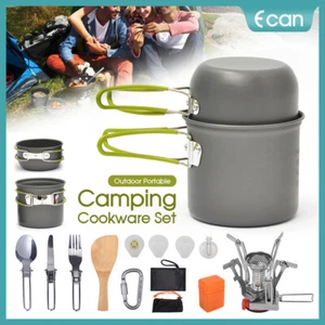 Outdoor Portable Camping Cookware Set Hiking Cooking Pot Gas Stove Tableware Kit - Picture 1 of 12