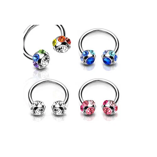 7 bolas pavimentadas gemas de 6 mm acero quirúrgico circular herradura ombligo pezón anillo 14G Foto 1 de 1