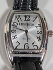 Hennessey Time Silver Tone Dial Rectangle Case Black Faux Leather Band Watch