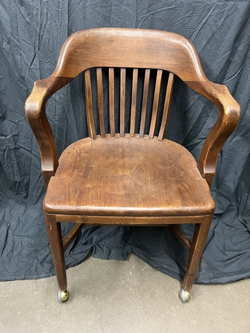 Vintage 1950s Solid Tiger Oak Swivel Desk Chair - 36" Height LOCAL PICK UP ONLY Cover