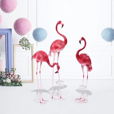 3 Pack Flamingo Garden Statue Pink Sculpture Decor Yard Art Metal Statues New - Image 1 of 4