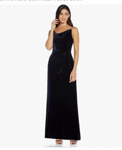 Adrianna Papell Damen Kleid, Wasserfallausschnitt Samtkleid, Mitternacht Größe 12 - Bild 1 von 5