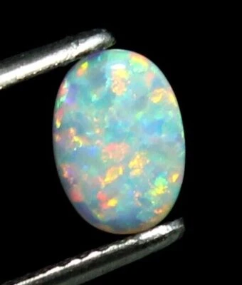 Natural Australian Multi Color Fire Certified 8x6 mm Oval White Opal Gemstone - Image 1 of 4