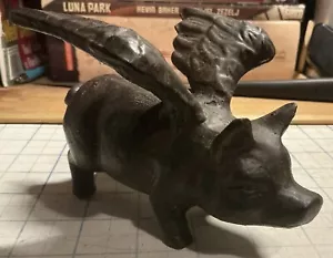 Flying Pig (w/Wings) Cast Iron / Paper Weight 5" Long Home or Garden Deco / VTG - Picture 1 of 7