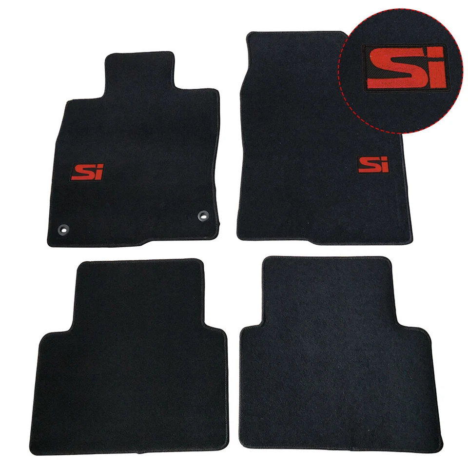 Fit For 16-21 Honda Civic 4DR 2DR Black Nylon Floor Mats Carpets w/ Red SI - Image 1 of 1