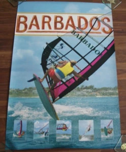 Vintage 1980 Barbados POSTER Windsurfing Retro Kitsch Travel Agent Water Sports - Picture 1 of 3