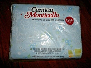 VINTAGE CANNON MONTICELLO BLUE FLORAL MARCELLE SKETCH (1) FULL FLAT SHEET 81X96 - Picture 1 of 7