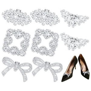 4 Pairs Rhinestone Pearl Shoe Clips Crystal Shoe Buckles Bow Square Wing Clip... - Picture 1 of 7