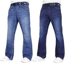 CROSSHATCH Mens Wide Leg Bootcut Stretch Jeans Denim Pants Free Belt by JEANBASE