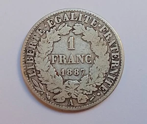France 1 Franc 1887a Silver Coin KM#822 f - Picture 1 of 2