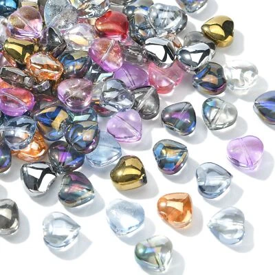 100x Electroplate Glitter Crystal Glass Heart Bead for Jewelry Making Findings - Image 1 of 4