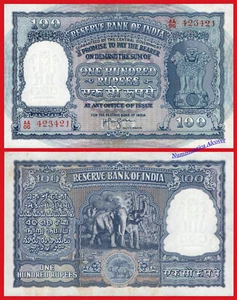 INDIA 100 Rupias rupees 1957 Elephant Pick 43 SC- /  aUNC - Imagen 1 de 3