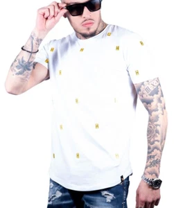 Avenue George V Paris White Men's White T-Shirt Fine Gold Bar Fitted Tee Large - Picture 1 of 3