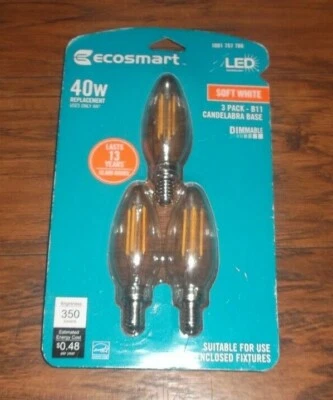 B/ 3 PACK EcoSmart 40-Watt B11 Candelabra Dimmable LED Light Bulbs Soft White - Image 1 of 4