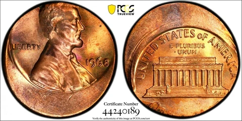 20% OFF-CENTER 1968 CENT! PCGS MS-63 RED MINT ERROR Cover