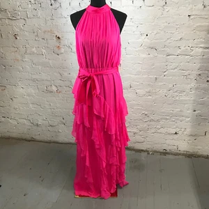Alice + Olivia Dress Womens 12 Pink Emelia Silk Halter Maxi Dress $795 Gow Casu - Picture 1 of 15