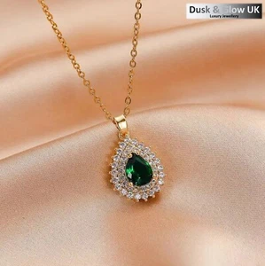 Collar Piedra Verde Colgante Vinatge Oro 18k Sumergido Mujeres Damas Joyería Regalo - Imagen 1 de 5